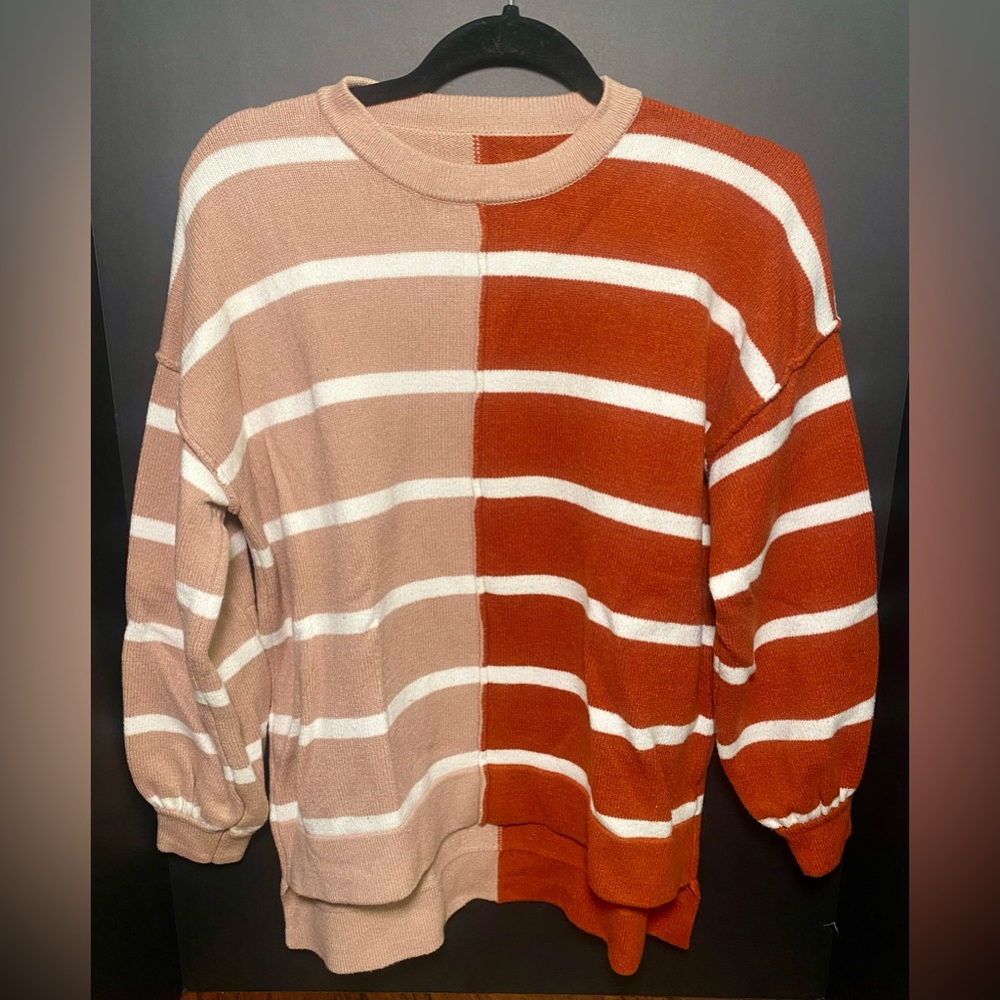 Striped Colorblock High-Low‎ Sweater
